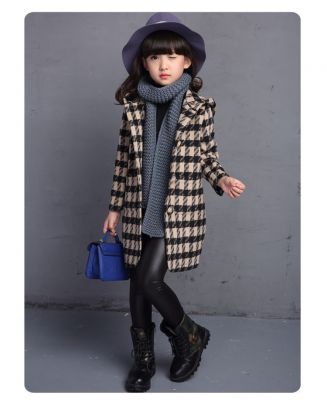 Manteau Laine à carreaux pour fille avec fermeture boutonnage simple