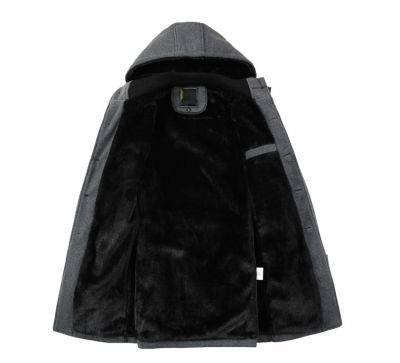 Manteau à capuche hiver fashion en laine pour homme avec ceinture