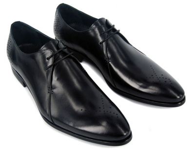 Chaussures de costume en cuir avec coutures et pointillés - noires