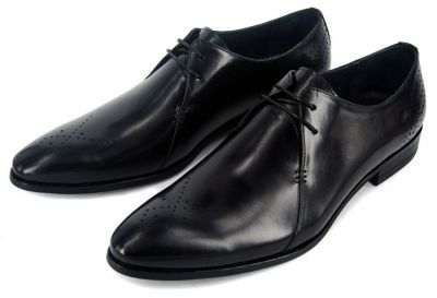 Chaussures de costume en cuir avec coutures et pointillés - noires