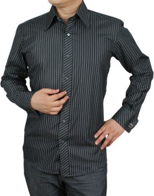 Chemise noire pour homme avec rayures grises fines – manches longues