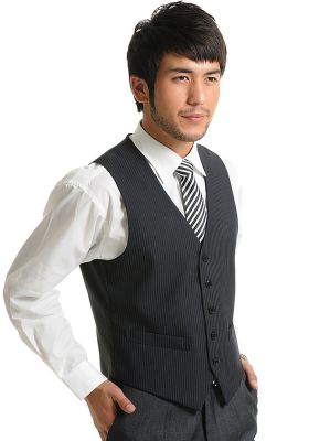 Gilet costume gris argenté ou noir sans manches pour homme avec attache arrière