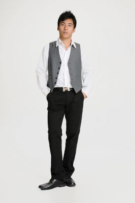 Gilet costume gris argenté ou noir sans manches pour homme avec attache arrière