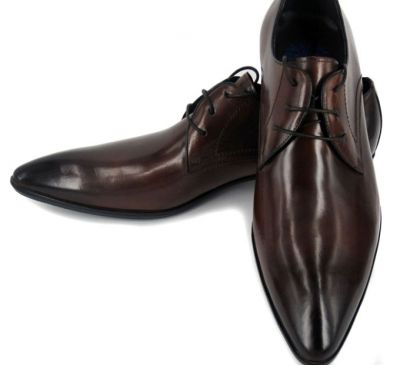 Chaussures de costume en cuir pointe classiques avec lacets - marrons