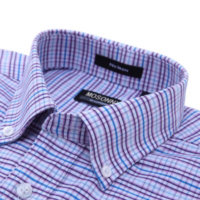 Chemise blanche avec carreaux  bleus et violets - manches longues