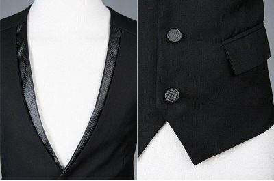 Gilet de costume noir sans manche pour homme avec attache au dos