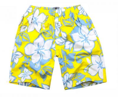 Short de bain mode à fleur hawaiennes - bleu jaune