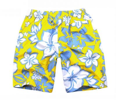 Short de bain mode à fleur hawaiennes - bleu jaune