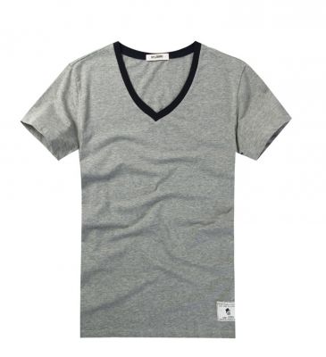 Tee Shirt col V pour homme gris avec col noir - cotton