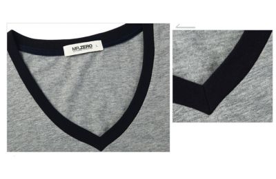 Tee Shirt col V pour homme gris avec col noir - cotton