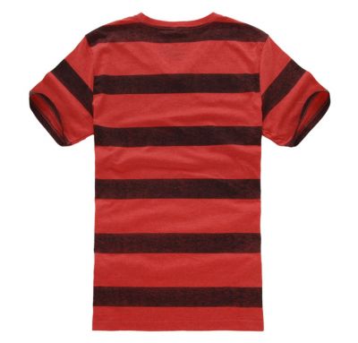 T Shirt col V pour homme à rayures larges rouges et bordeaux
