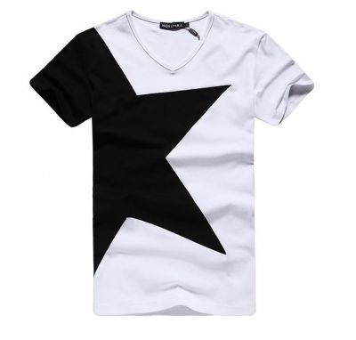 T Shirt col V pour homme avec design grosse étoile - gris blanc noir