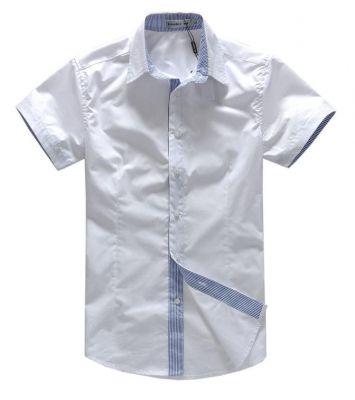 Chemise à manches courtes noire / blanche unie - bordure bleu ciel