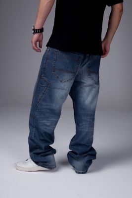 Jeans streetwear fashion avec effet délavé et coutures larges