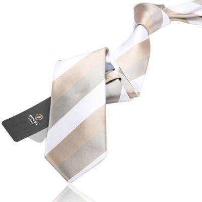 Cravate avec larges rayures blanches et beiges