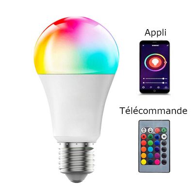 Ampoule LED multicolore E27 Bluetooth couleurs variées programmable avec  smartphone, 220V