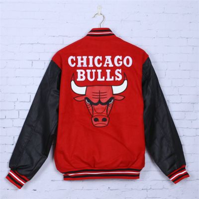Blouson Bomber Chicago Bulls Rouge Manches Cuir Brodé NBA