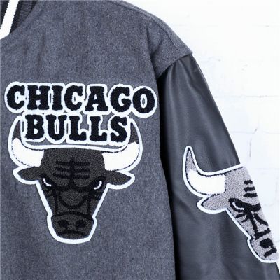 Blouson Chicago Bulls Bomber Gris avec manches cuir pour homme