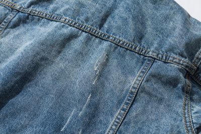Blouson en jeans distressed pour homme avec capuche en coton gris