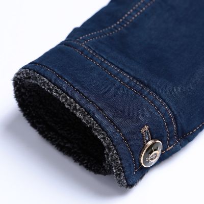 Blouson en jeans hiver pour homme avec col bordé fourrure