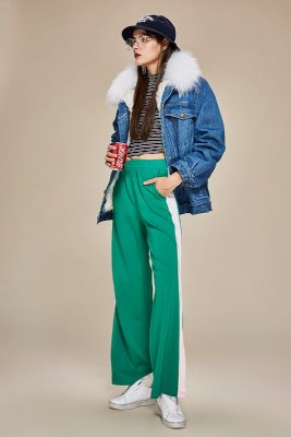 Blouson en jeans pour femme avec fourrure au col et doublure laine intérieure