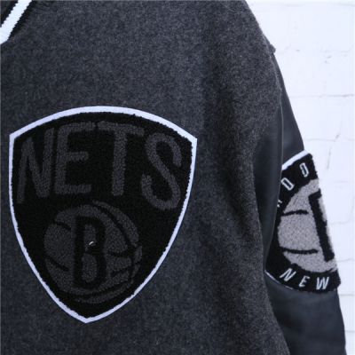 Blouson Teddy Brooklyn Nets pour Homme manches cuir