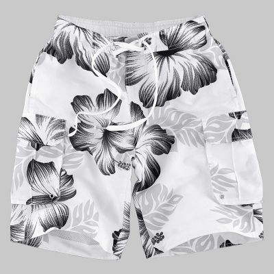 Short de bain à fleur motif hawaiien style surf avec cordon ceinture