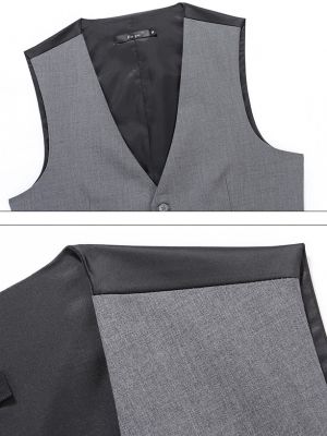 Gilet de costume sans manche gris pour homme avec col en V et attache au dos