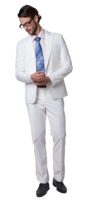Costume slim blanc pour homme Veste Cintrée Coupe Classique