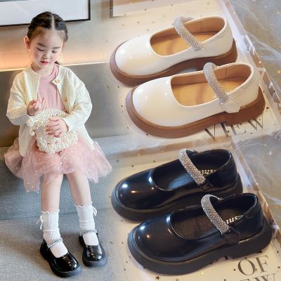 Chaussures en cuir à semelle épaisse avec strass pour petites filles