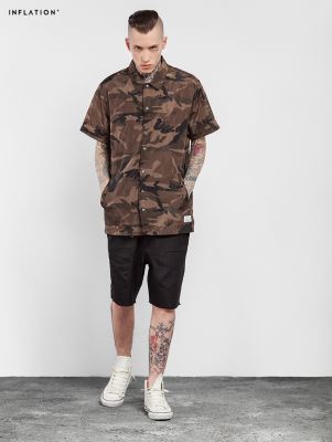 Chemise à manches courtes camouflage militaire marron pour homme
