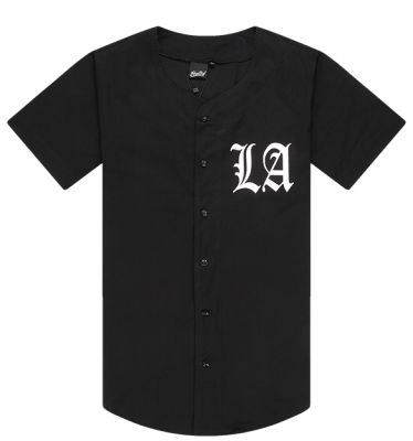 Chemise Baseball Noire Denim pour Homme Imprimée Los Angeles