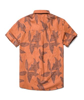 Chemise en lin manches courtes homme grande taille avec motif à fleurs oranges