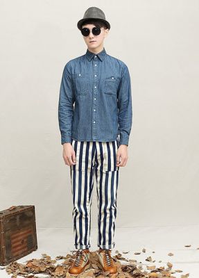 Chemise Jeans à Rayures Homme Manches Longues