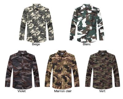 Chemise Jeans Camouflage Motif Militaire Manches Longues