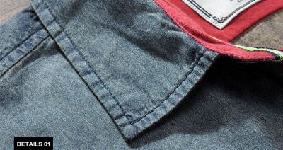 Chemise en Jeans Denim Homme Intérieur Lignée Rouge