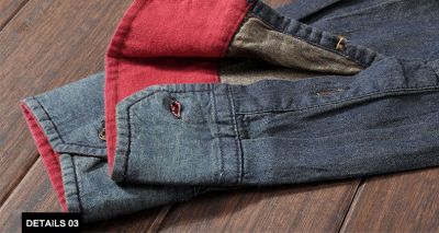 Chemise en Jeans Denim Homme Intérieur Lignée Rouge