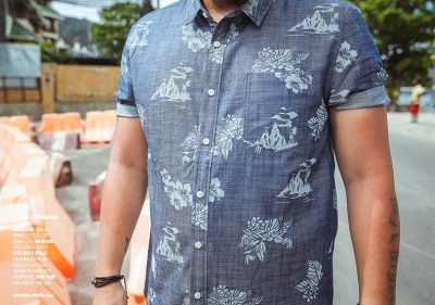 Chemise lin homme grande taille avec motif fleurs manches courtes
