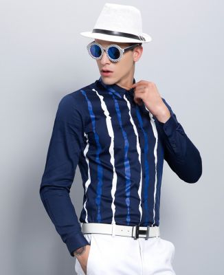 Chemise Rayures Horizontales Bleues et Blanches Fantaisie Homme