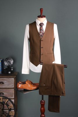 Costume 3 pièces pour homme marron vintage