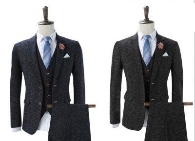 Costume 3 pièces tweed pour homme avec veste et gilet sel et poivre vintage