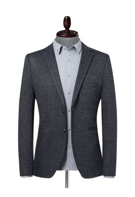Veste de Costume gris classique tissu épais pour homme coupe slim à deux boutons