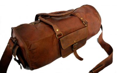 Sac de voyage duffle bag rond style sport en véritable cuir mode vintage - 20 pouces