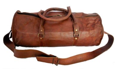 Sac de voyage duffle bag rond style sport en véritable cuir mode vintage - 22 pouces