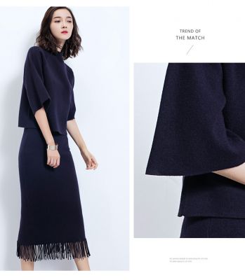 Ensemble pullover et jupe pour femme en laine coupe oversize tendance hiver