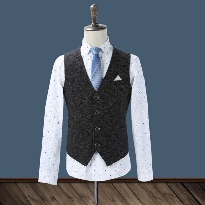 Gilet de costume en tweed pour homme effet sel et poivre vintage