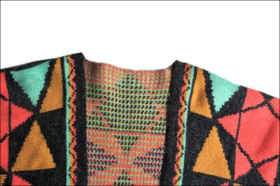 Gilet poncho pour femme avec frange et motif à couleur