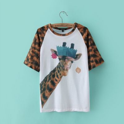 T shirt Giraffe Party pour Femme avec Manches Imprimé Motif Animal