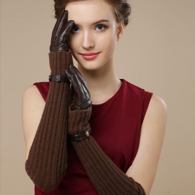 Gants en cuir pour femme avec extensions manches en acrylic