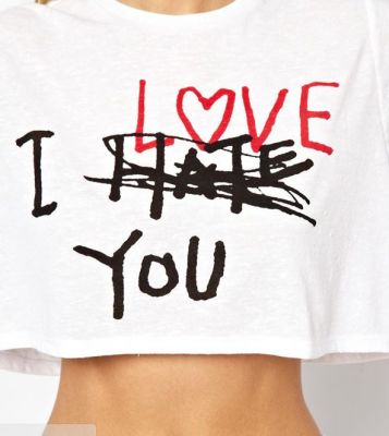 T shirt Crop Top pour Femme avec Inscription I Love You